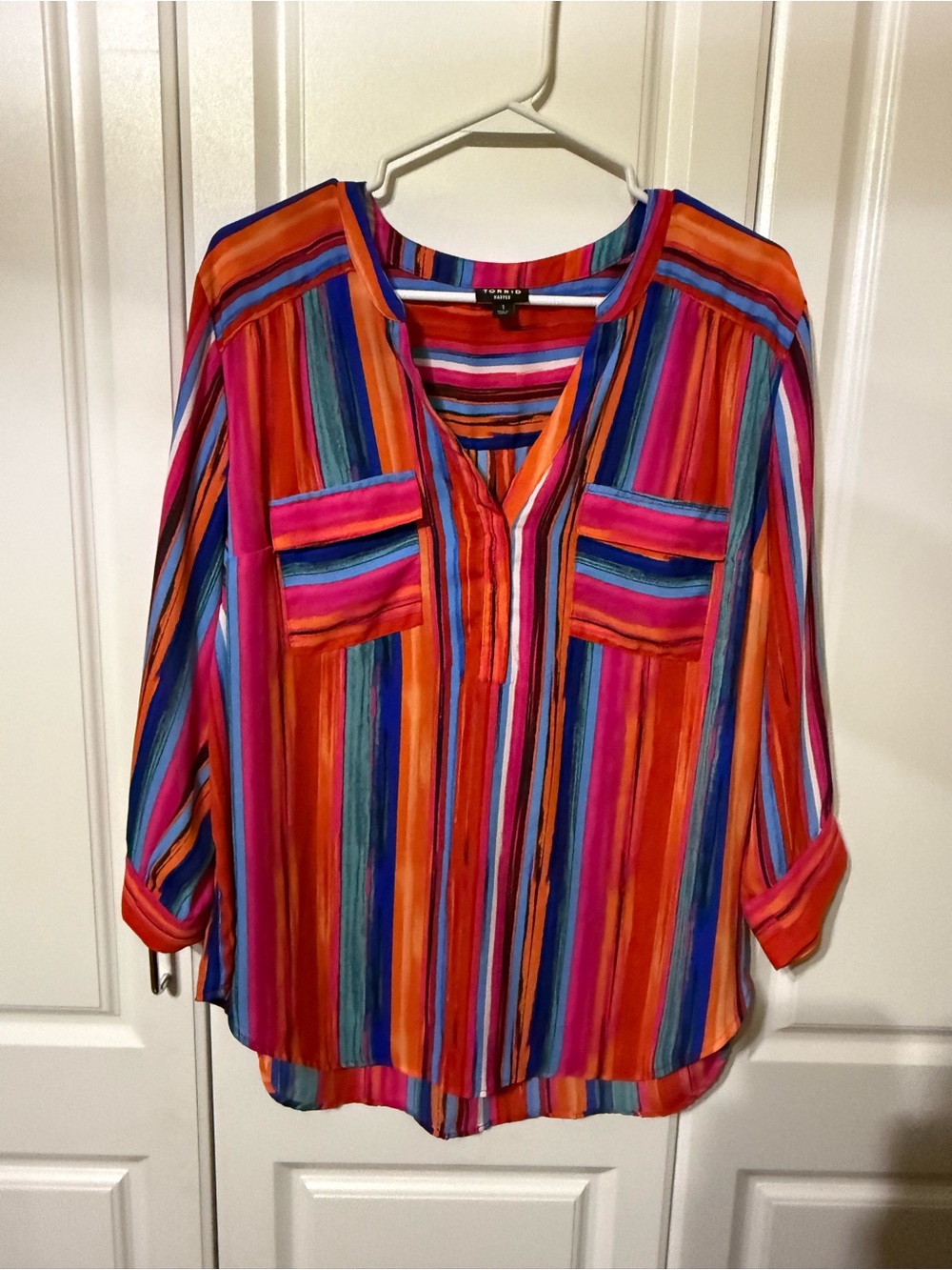 TORRID Multicolor Striped V-Neck Tunic - Pink/Orange/Blue